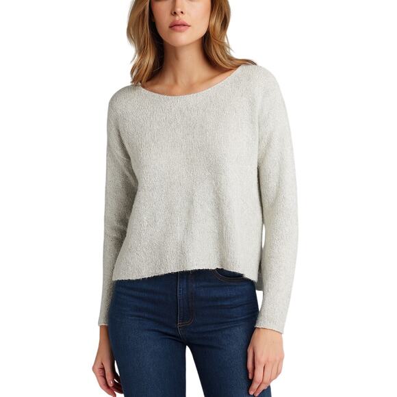 ATM Cropped Sweater Wool Cashmere Silk Loose Knit Gray Womens S Soft Cozy Fall - Picture 1 of 8